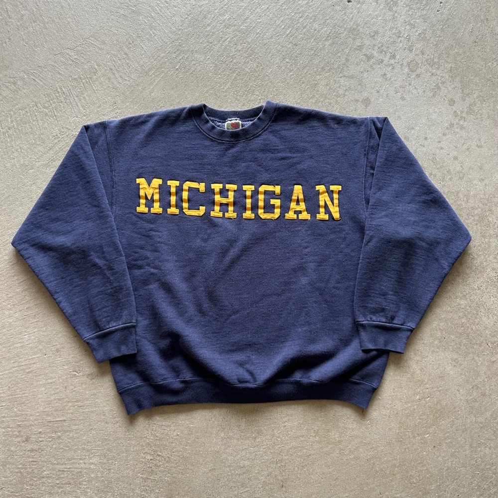 Vintage 90s Michigan Wolverines Sweatshirt Size Large Navy Blue NCAA Crewneck